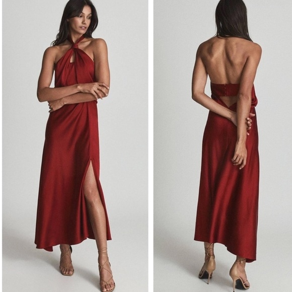 reiss lorena halter neck maxi dress | Dresses | Nwot Reiss Dark Red Wine Satin Sz fuchsia satin evening gown